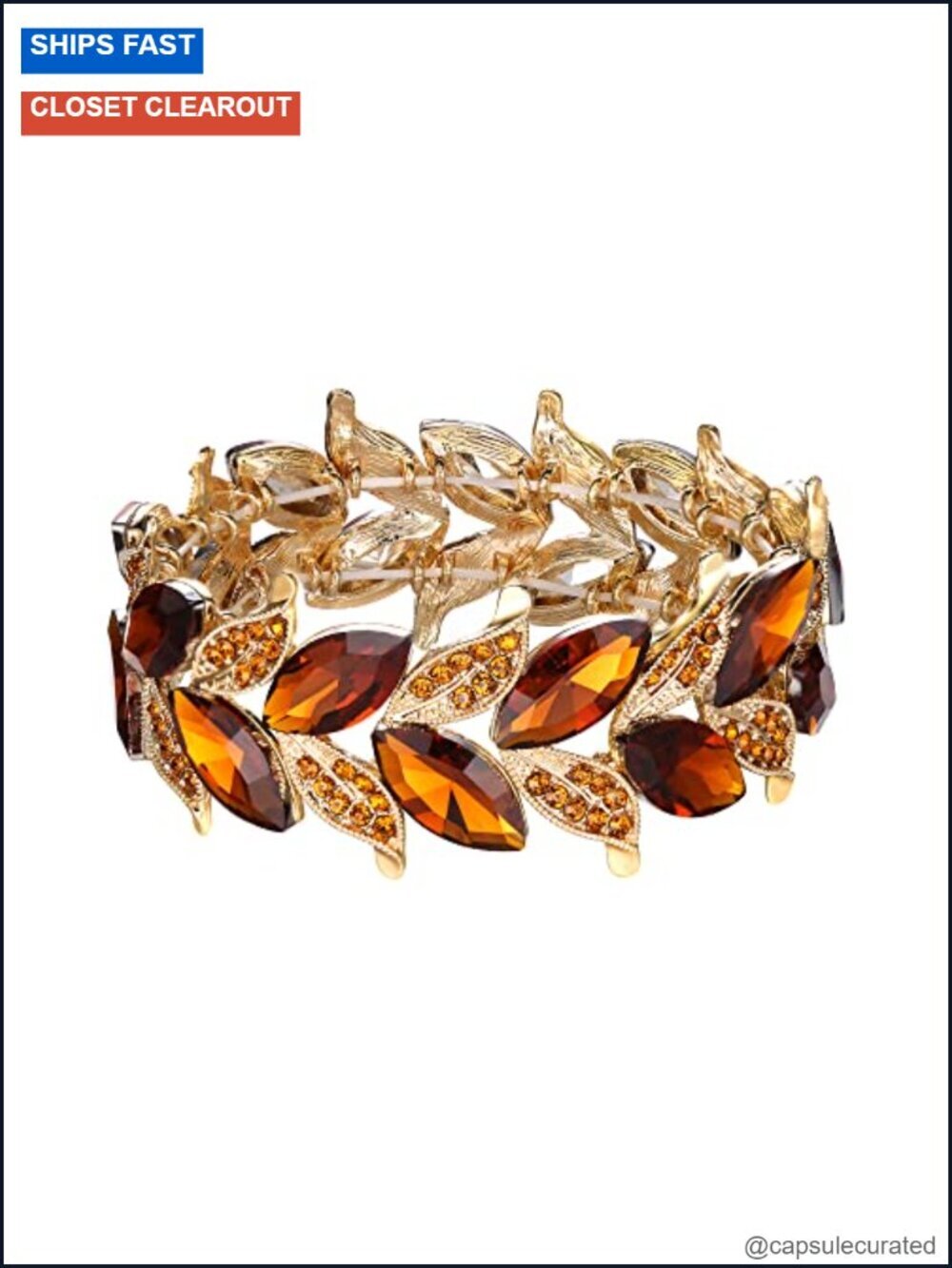 Crystal Marquise-Shape Leaf Stretch Bangle Bracelet